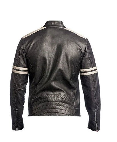 Men's Motorcycle Vintage Retro Biker Style 100% Genuine Black Leather –