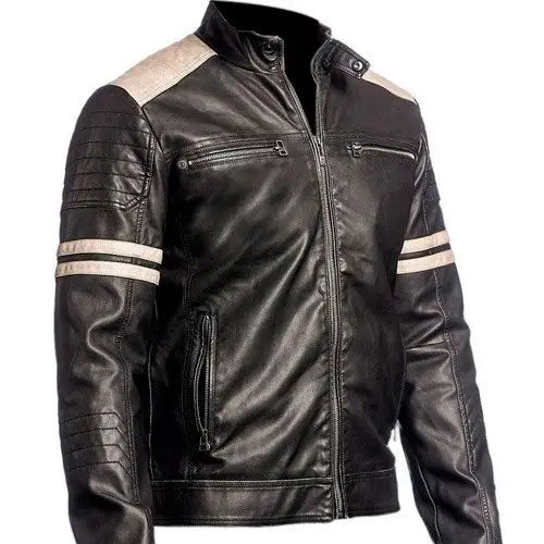 Men’s Motorcycle Vintage Retro Biker Style 100% Genuine Black Leather Jacket