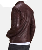 Men’s Quilted Maroon Leather Biker Jacket