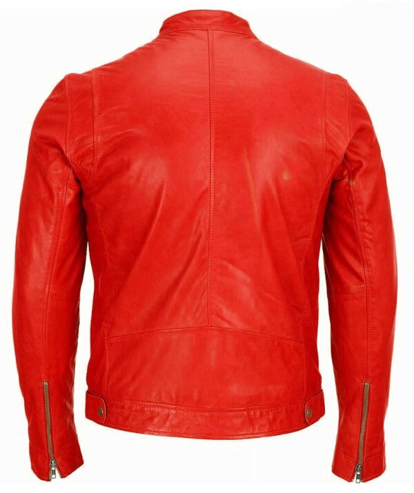 Red Cafe Racer Biker Motorcycle Leather Jacket For Men