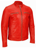 Red Cafe Racer Biker Motorcycle Leather Jacket For Men