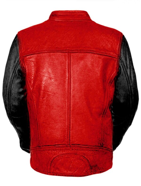 Mens Red Vintage Biker Motorcycle Cafe Racer Leather Jacket
