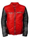 Mens Red Vintage Biker Motorcycle Cafe Racer Leather Jacket