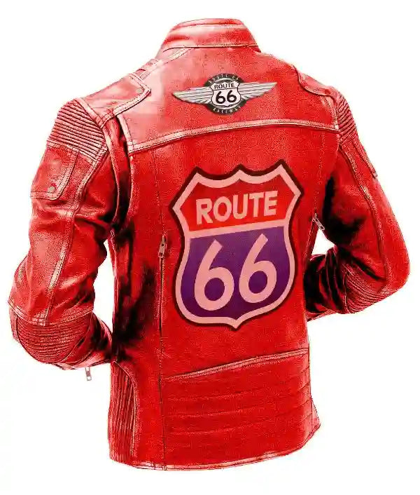 Men Red Vintage Biker Motorcycle Distressed Leather Jacket