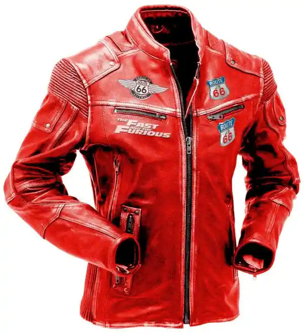 Men Red Vintage Biker Motorcycle Distressed Leather Jacket