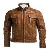 Tan Mens vintage Biker style leather jacket for Sale