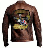 Mens Vintage Biker Motorcycle Brown Cafe Racer Eagle Leather Jacket