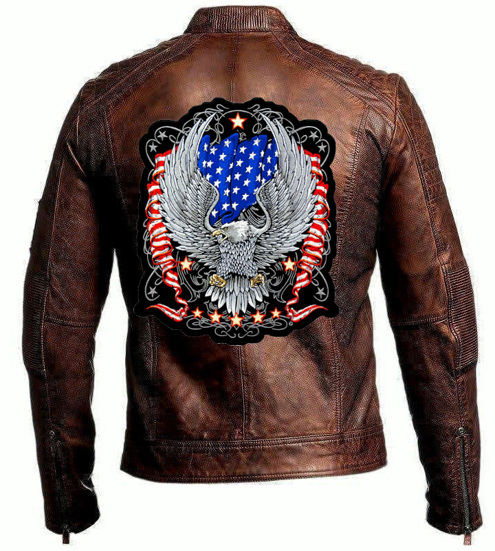 Mens Vintage Motorcycle American Eagle Brown Leather Jacket