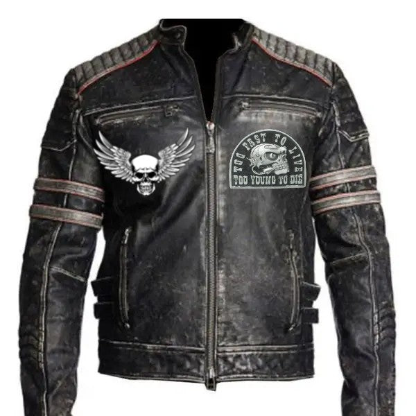 Vintage Cafe Racer Too Fast to Live Leather Jacket
