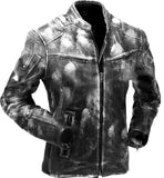 Mens Vintage Biker Style Motorcycle Cafe Racer Distressed Genuine Leather Jacket