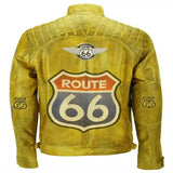 Men Yellow Vintage Biker Motorcycle Route 66 Leather Jacket