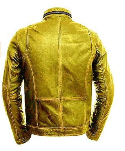 Yellow Vintage Motorcycle Brando Style Leather Jacket