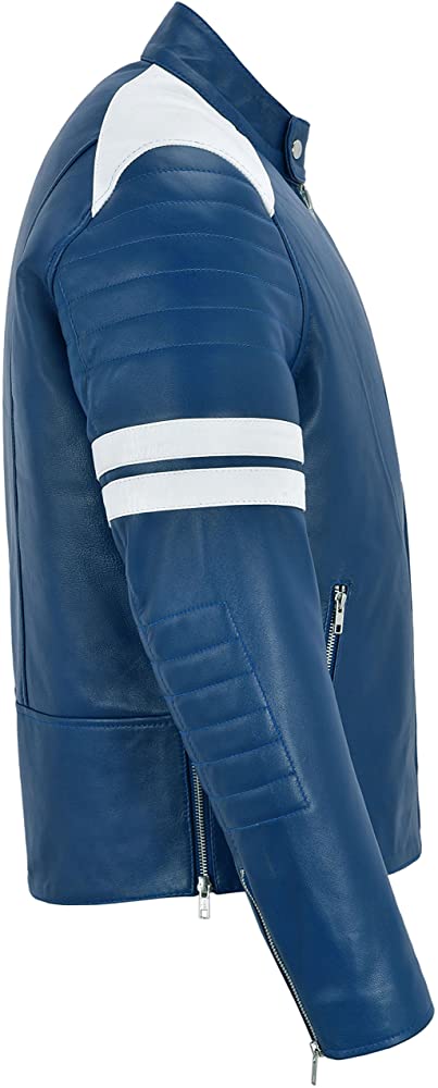 Navy Blue Leather Jacket For Men