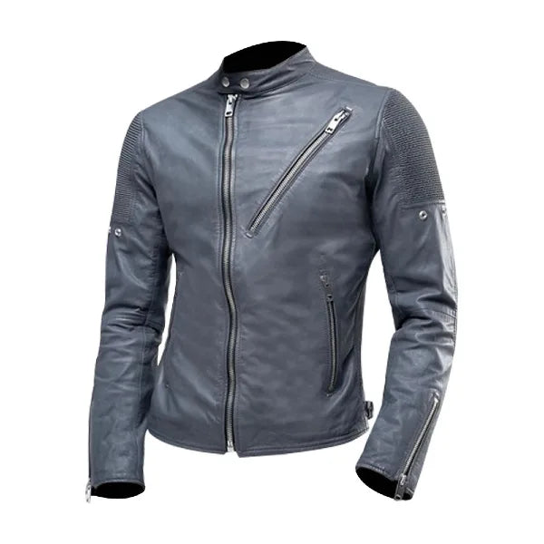 New Grey Cafe Racer Biker Leather Rider Jacket