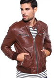 New Men’s Brown Slim fit Motorcycle Real Soft lambskin Leather Jacket