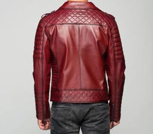 New Men’s Stylish Motorcycle Tomato Red Genuine Lambskin Leather Biker Jacket