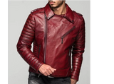 New Men’s Stylish Motorcycle Tomato Red Genuine Lambskin Leather Biker Jacket