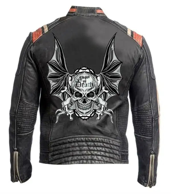 RACER VINTAGE LEATHER JACKET BLACK BIKER FOR MENS