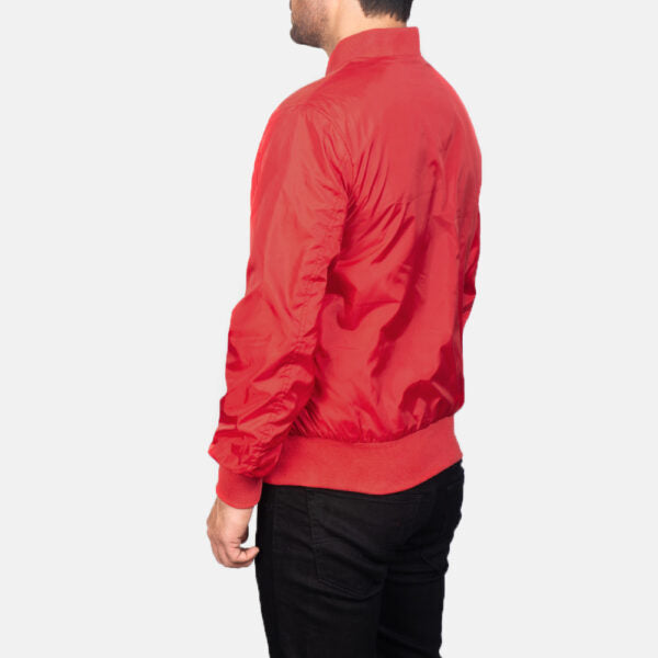 Red Bomber Leather Jacket For Men