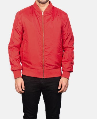Red Bomber Leather Jacket For Men