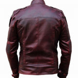 Red Distressed Biker Slim fit Leather Jacket for Men