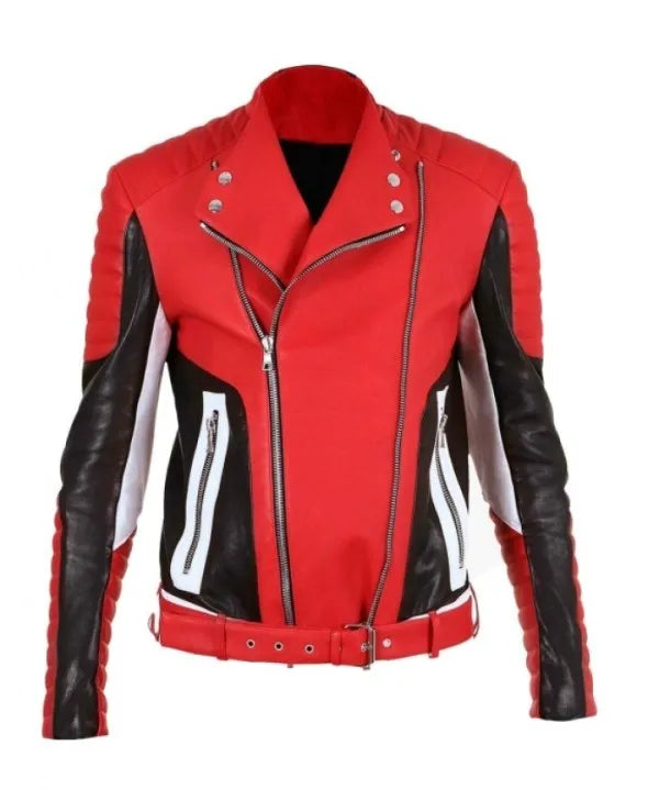 Red and Black QUILTED LEATHER BIKER JACKET MEN – NEW SPECIAL