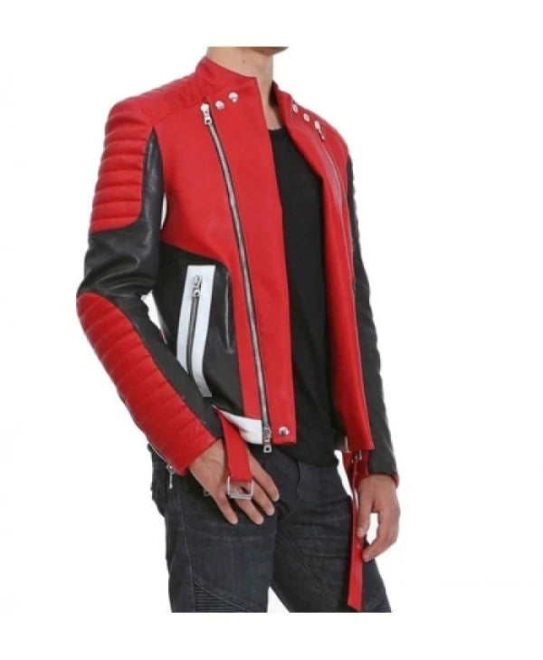 Red and Black QUILTED LEATHER BIKER JACKET MEN – NEW SPECIAL