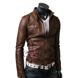 Slim Fit Brown Strap Pocket Rider Leather Jacket