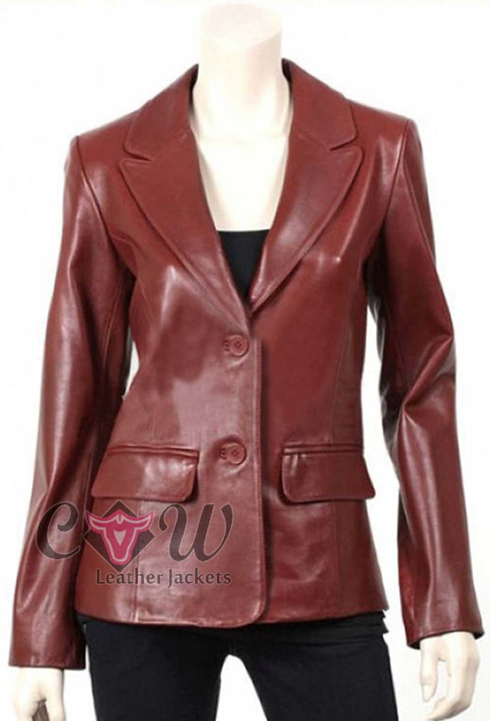 Slim Fit Brown Two Button Genuine Leather Jacket