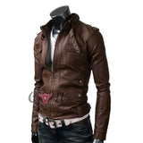 Slim Fit Brown Strap Pocket Rider Leather Jacket