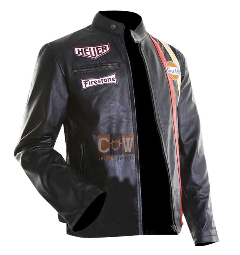 Gulf Steve Mcqueen Motorcycle/Biker Genuine Leather Jacket