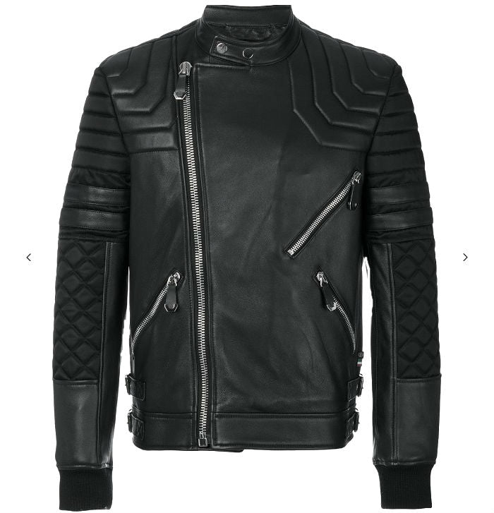 Mens Black Bomber Quilted Leather fashion Jacket