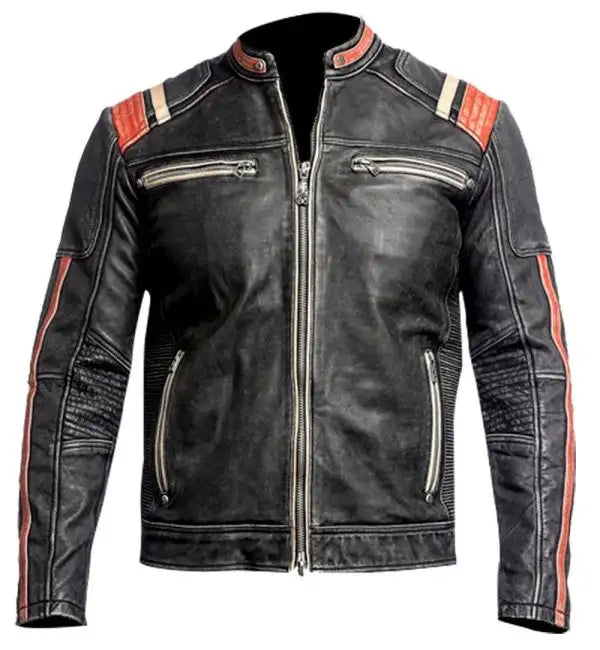 VINTAGE BIKER LEATHER SKULL JACKET WITH GUN FOR MEN