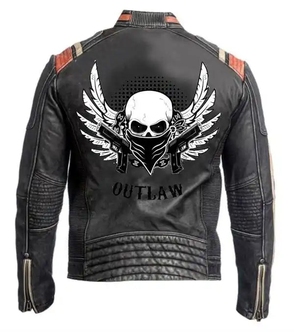 VINTAGE JACKET BLACK BIKER LEATHER JACKET FOR MENS