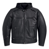 Black Hoodie Leather Biker Jacket for Men With Skull