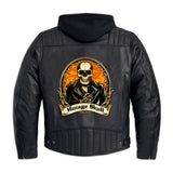 Black Hoodie Leather Biker Jacket for Men With Skull