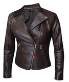Women Slim Fit Motorcycle Brown Leather Jacket