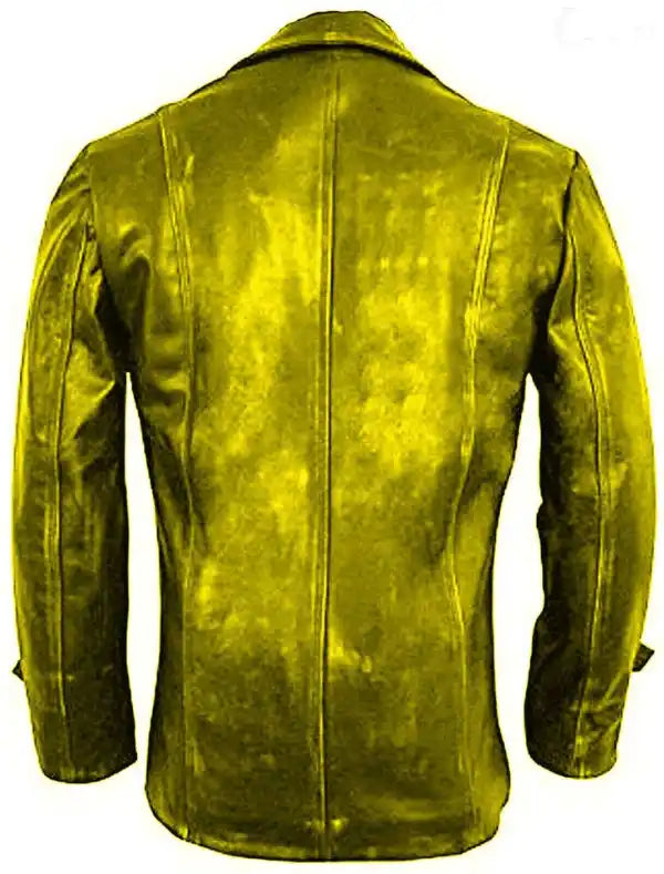 Yellow Vintage Front Button Closure Leather Coats For Men