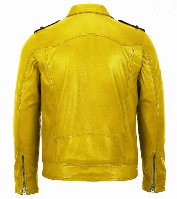 Yellow and Black Motorbike Leather Jacket For Men