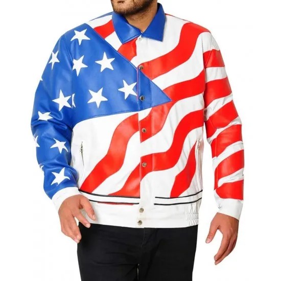 American Flag White Cafe Racer Leather Jacket