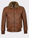 Mens Bomber Leather Jacket With Fur Collar For Sale