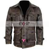 Brown Distressed Four Pockets Super 7 Real Leather Jacket