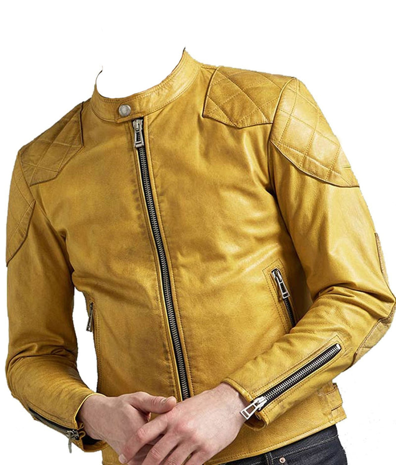 Quilted Cafe Racer Yellow Jacket Mens