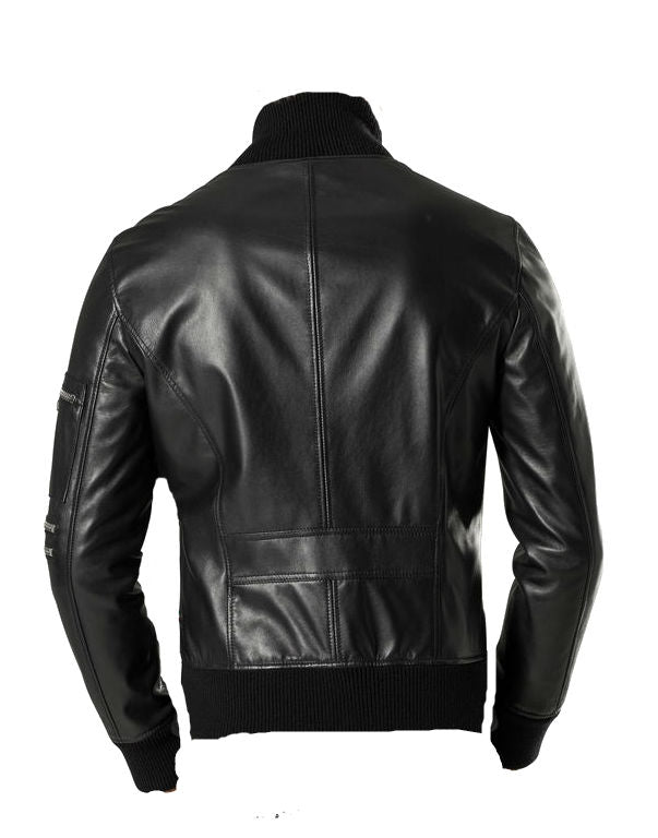 Mens Black Bomber Fashion Stylish Leather Jacket