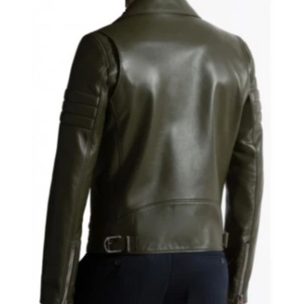 Green Biker Motorcycle Leather Jacket for men