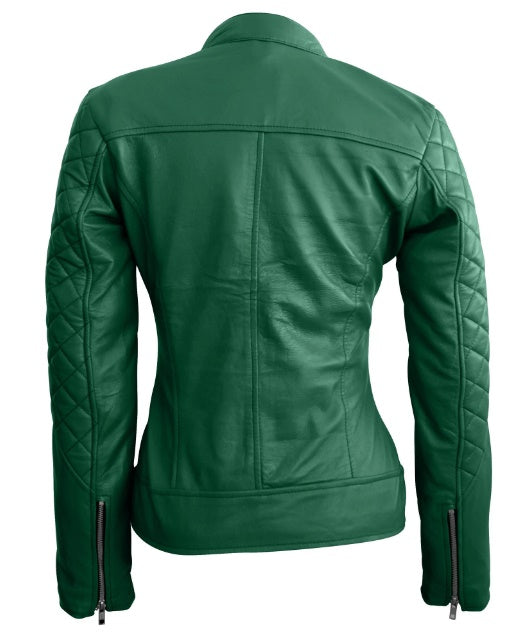 Women Green Quilted Leather Jacket