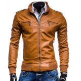Men’s New Fashion Casual Slim Fit Tan Brown Leather Jacket Outfit