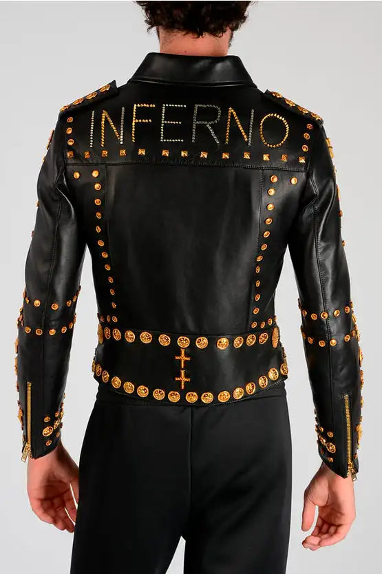 Black Punk Leather Biker Jacket For Men