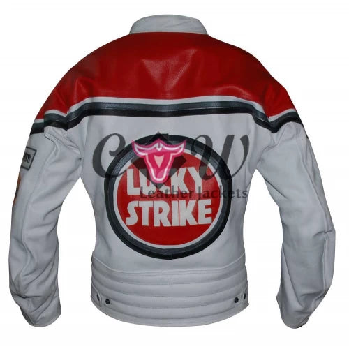 Lucky Strike Red and White Replica Leather Jacket