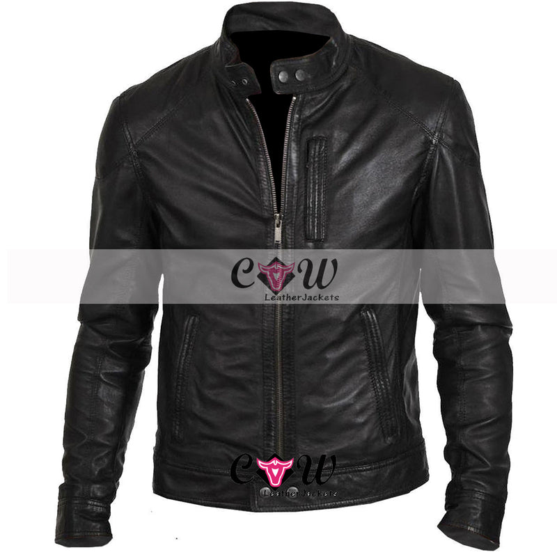 Mens 2016 Fashion Black Leather Jacket